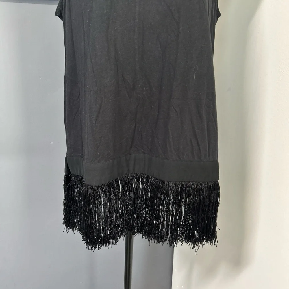 J CREW Top Womens Small‎ Black Sleeveless Tank Fringe Hem Zip Back Cotton